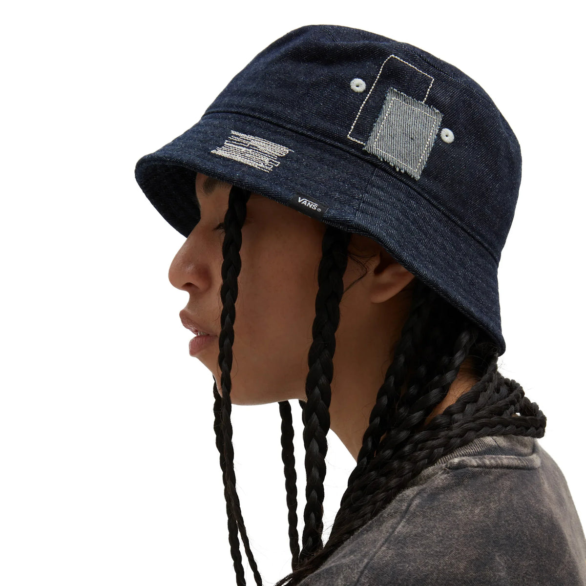 VANS MENDED CHECK DENIM BUCKET HAT Stone Wash kép 2