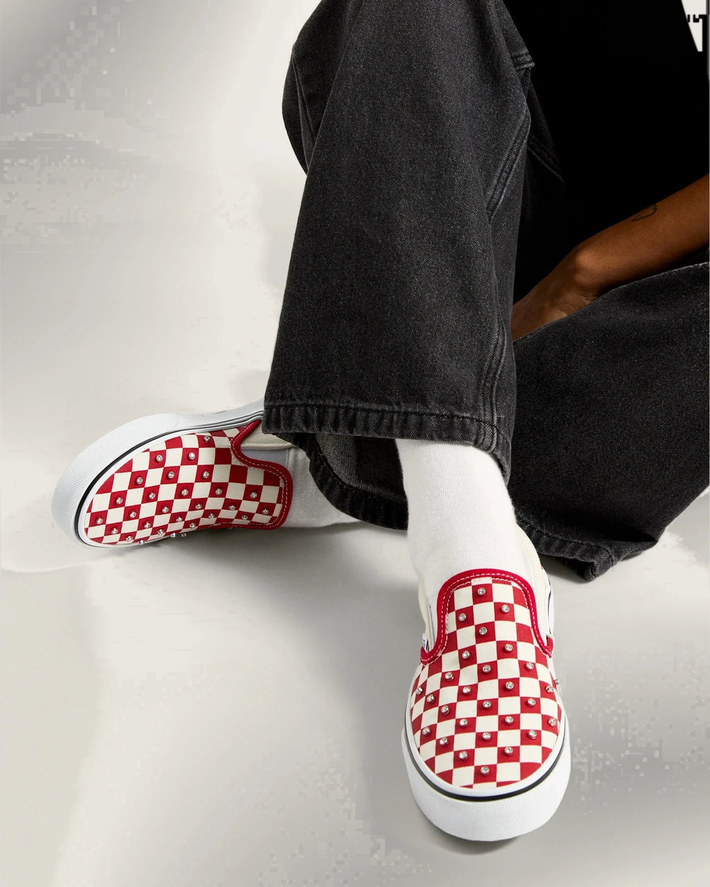 VANS Classic Slip-On CHECKERBOARD RHINESTONE RACING RED Cipő VN000D6YIZQ1 - 5
