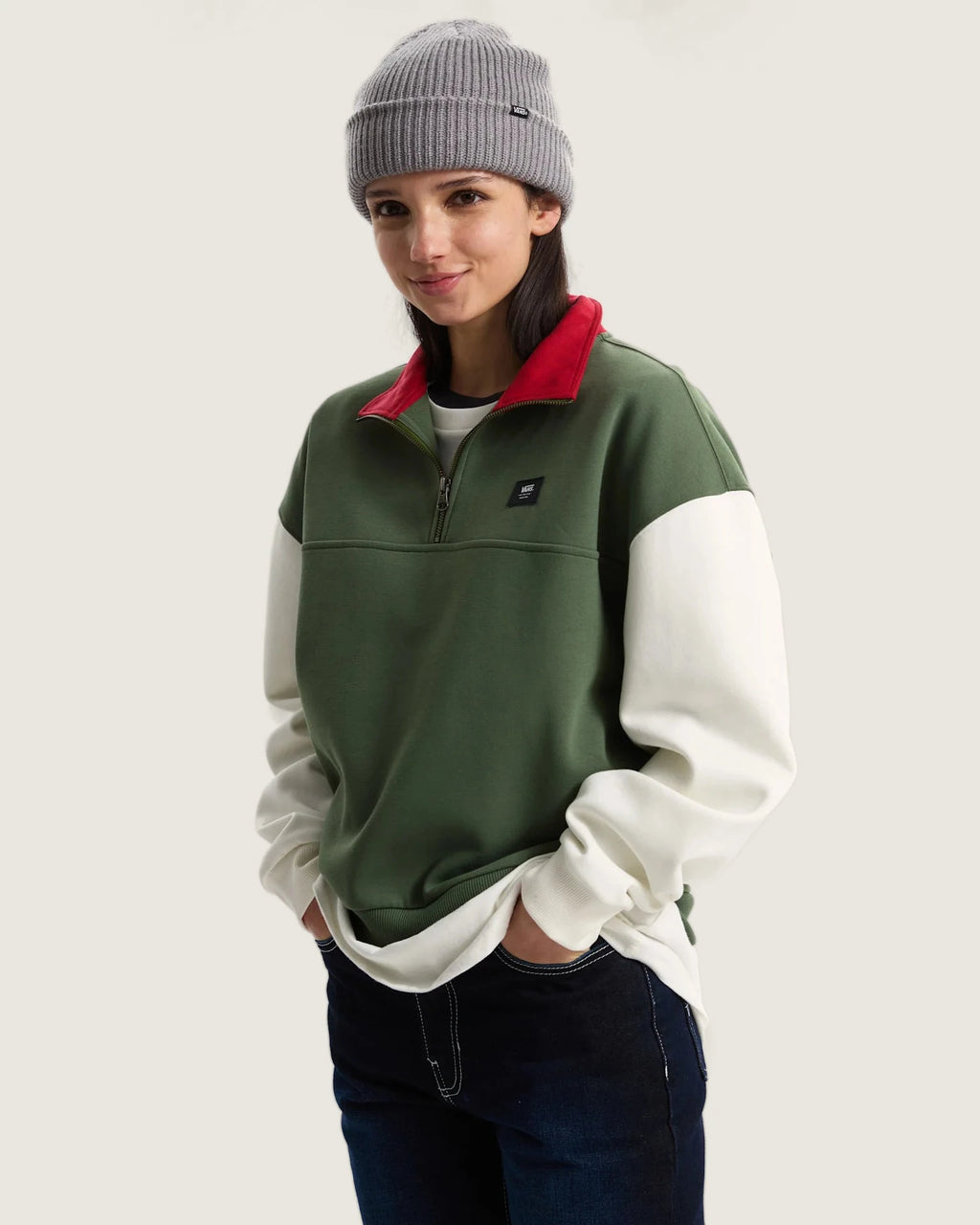 VANS COLORBLOCK HALF ZIP MOC Pine Forest Pulóver VN000H2AEN61 - 3