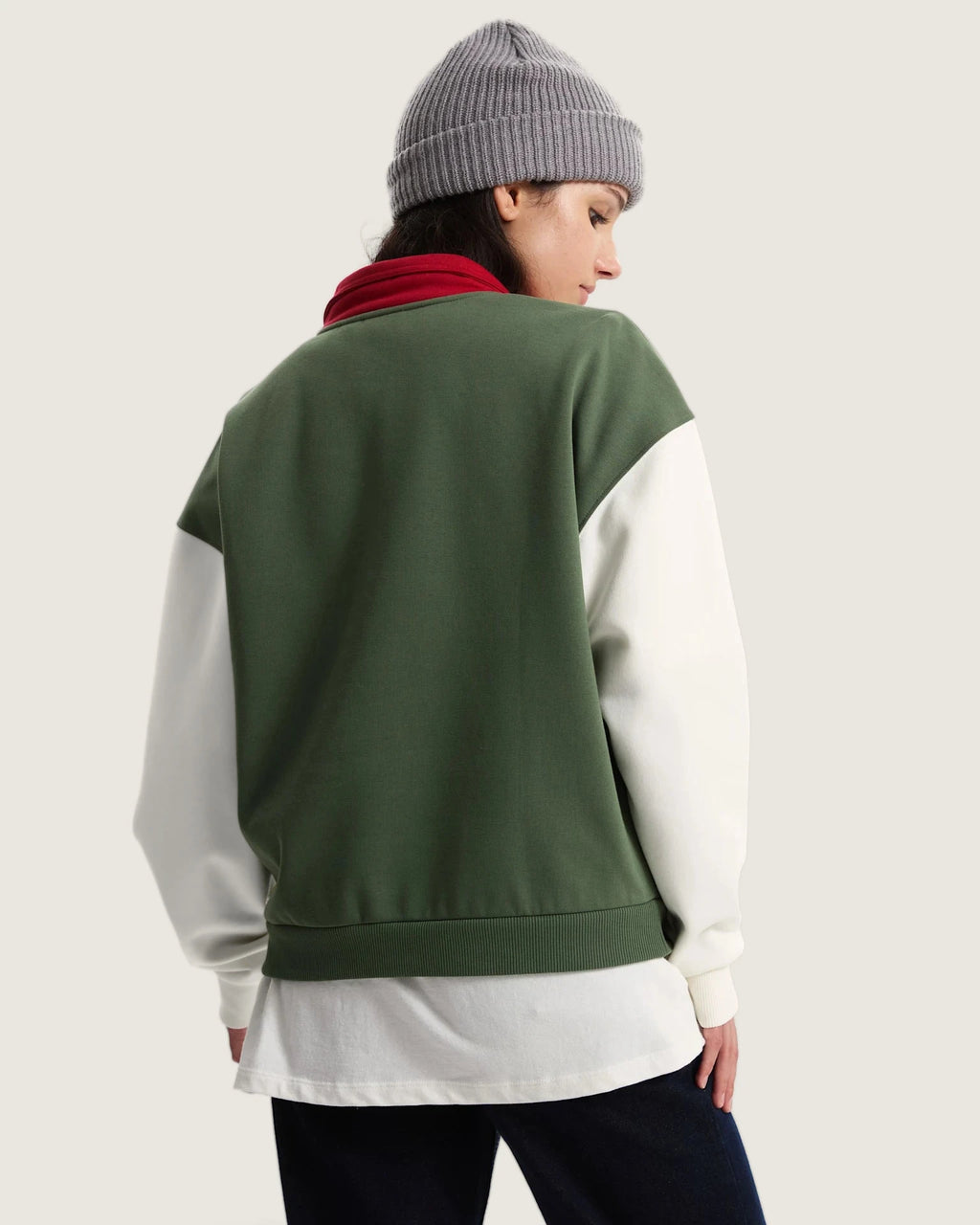 VANS COLORBLOCK HALF ZIP MOC Pine Forest Pulóver VN000H2AEN61 - 4