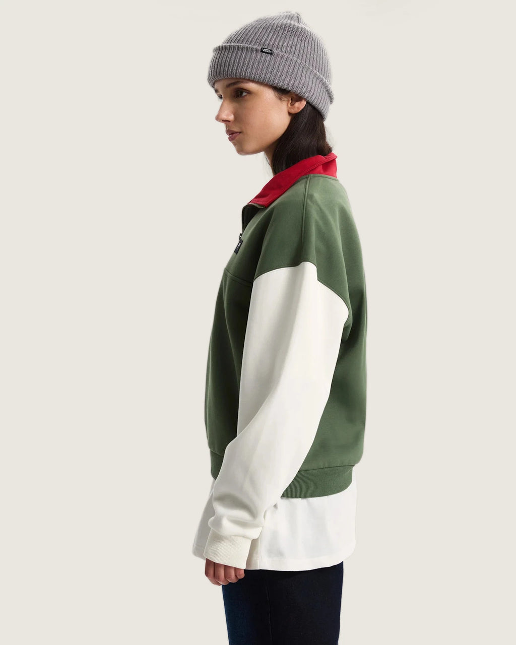 VANS COLORBLOCK HALF ZIP MOC Pine Forest Pulóver VN000H2AEN61 - 5