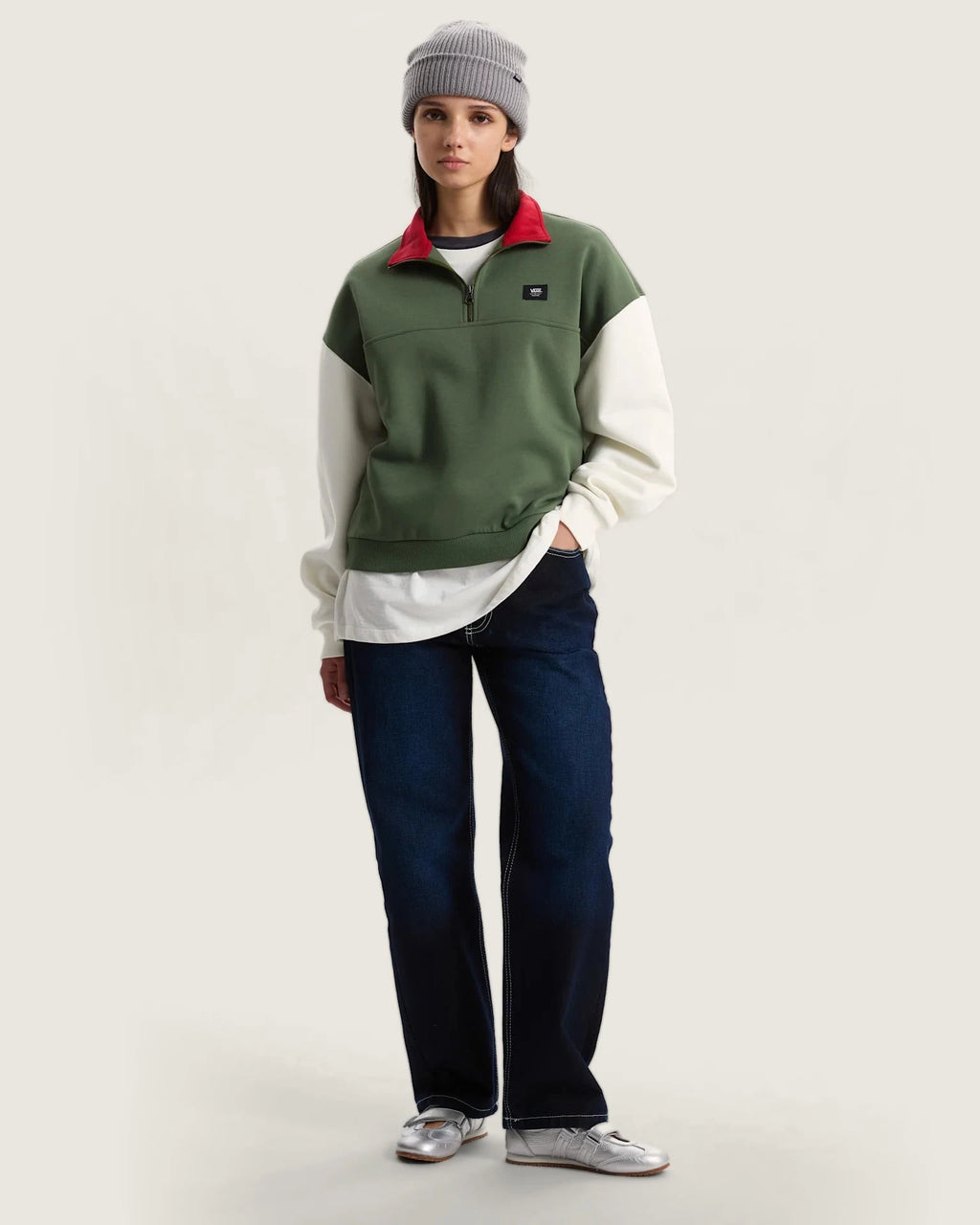 VANS COLORBLOCK HALF ZIP MOC Pine Forest Pulóver VN000H2AEN61 - 6