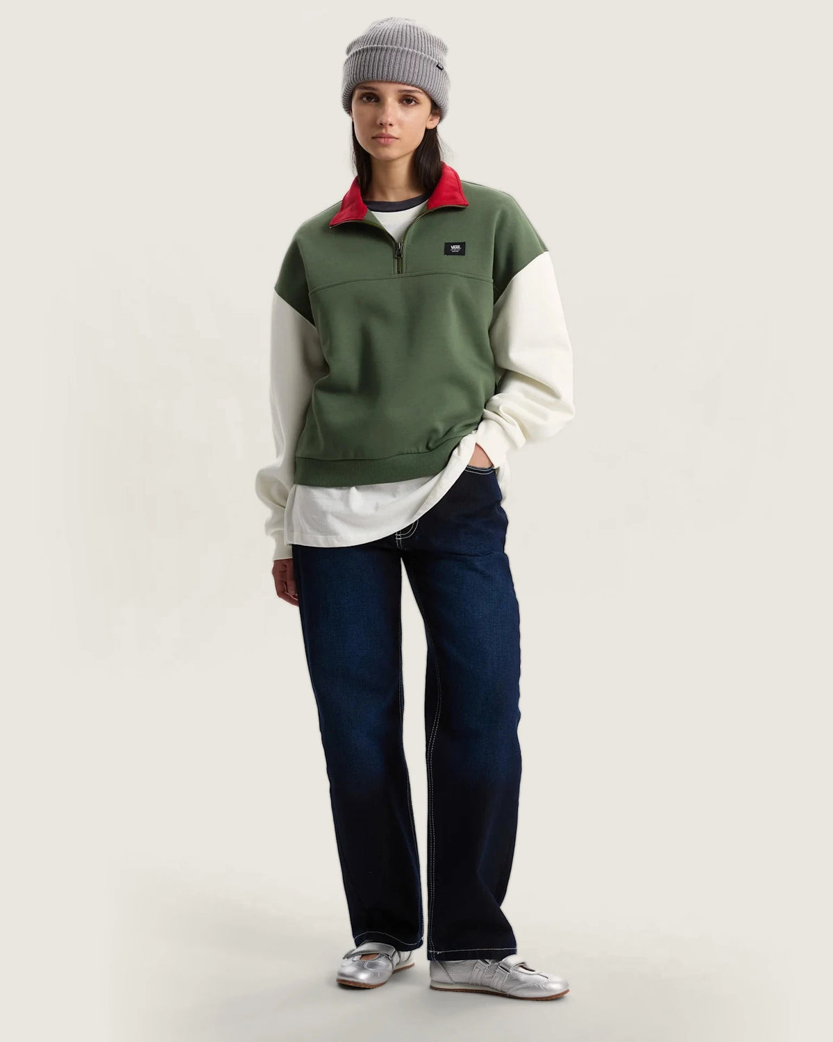 VANS COLORBLOCK HALF ZIP MOC Pine Forest Pulóver VN000H2AEN61 - 6