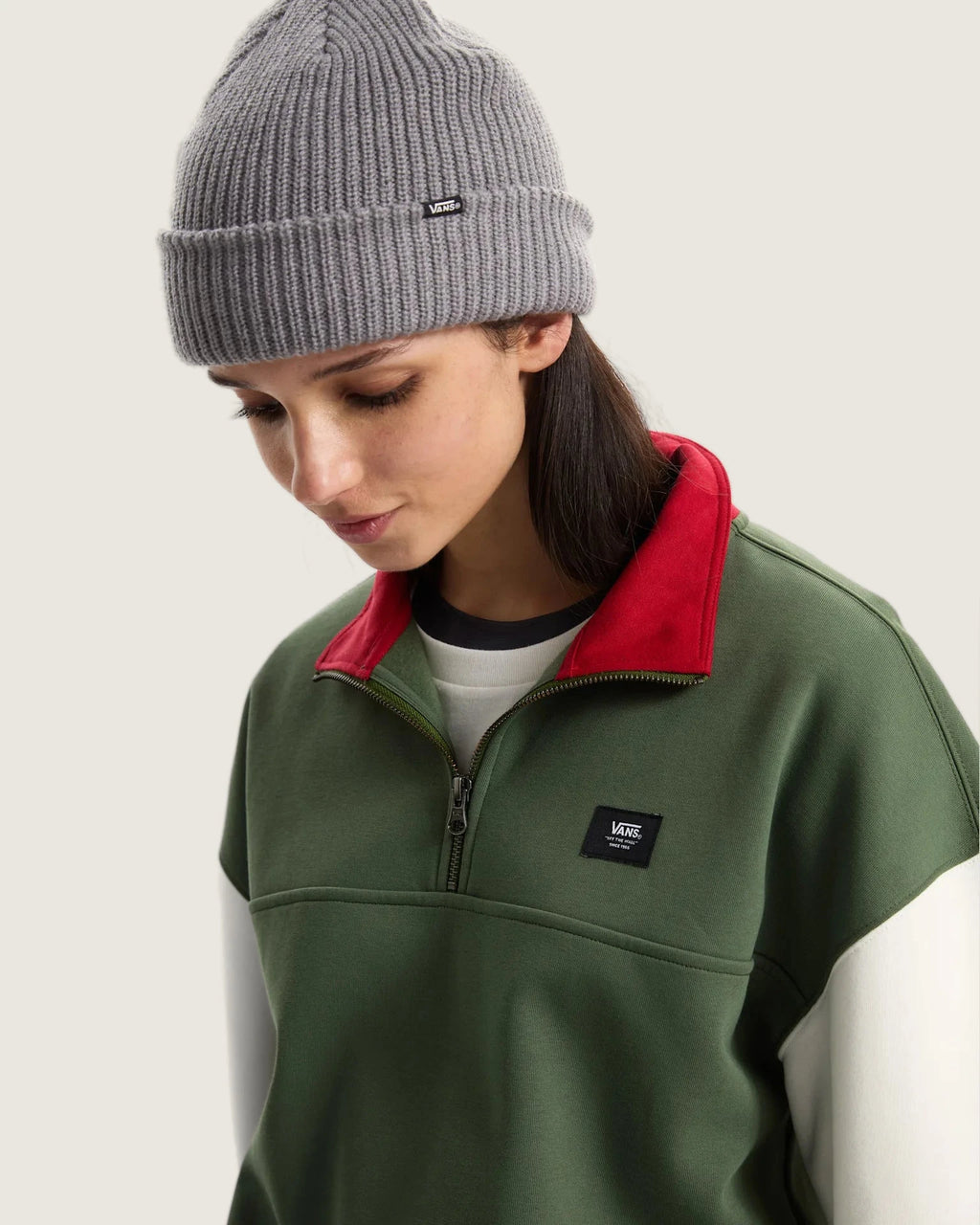 VANS COLORBLOCK HALF ZIP MOC Pine Forest Pulóver VN000H2AEN61 - 7