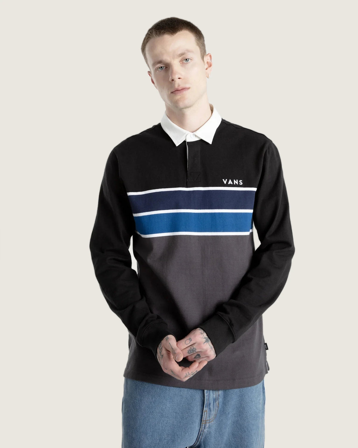 VANS Harrison Rugby LS Knit BLACK/ASPHALT Ing VN000HDZKOU1 - 3