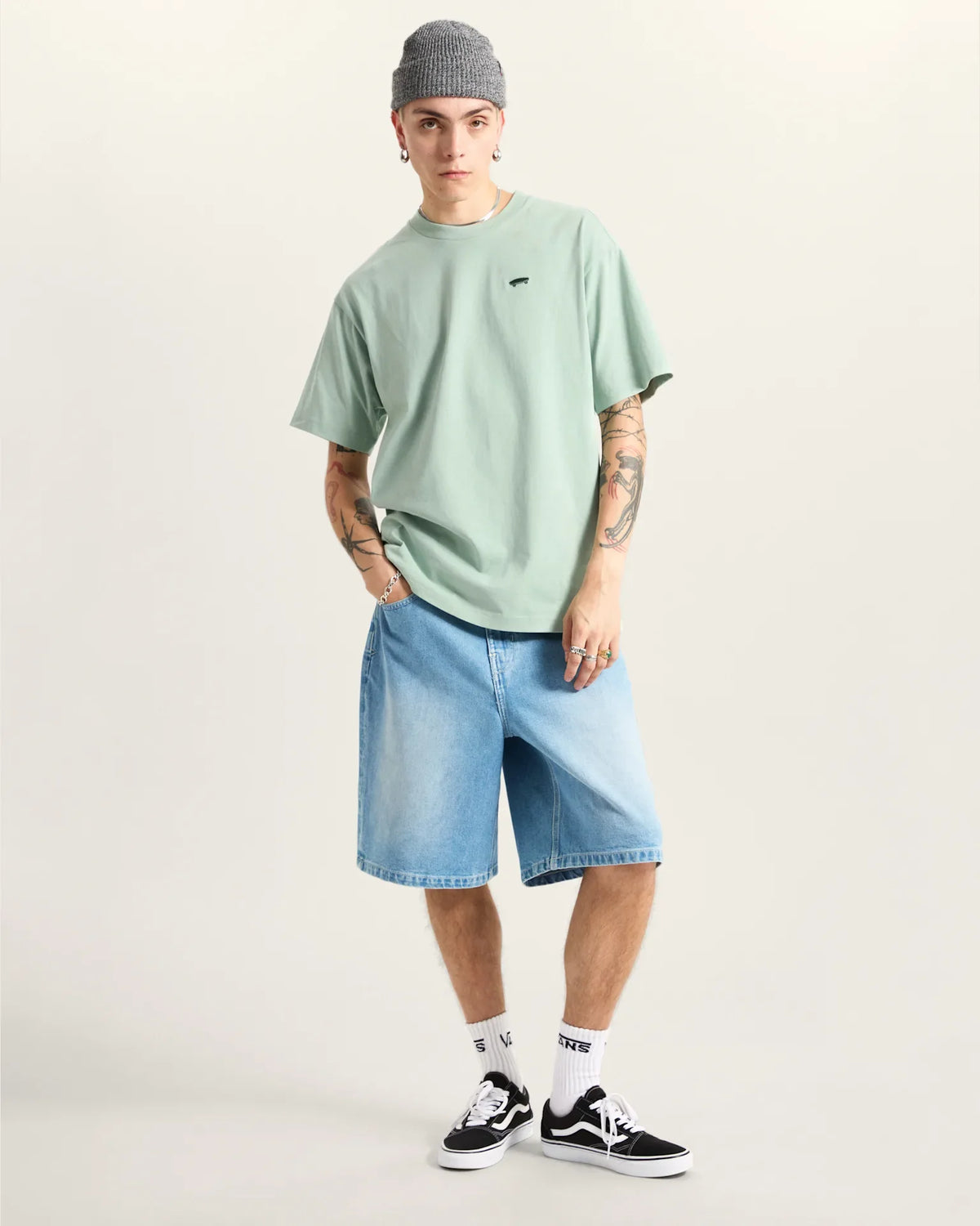 VANS SALTON LOOSE SS Gray Olive Póló kép 4