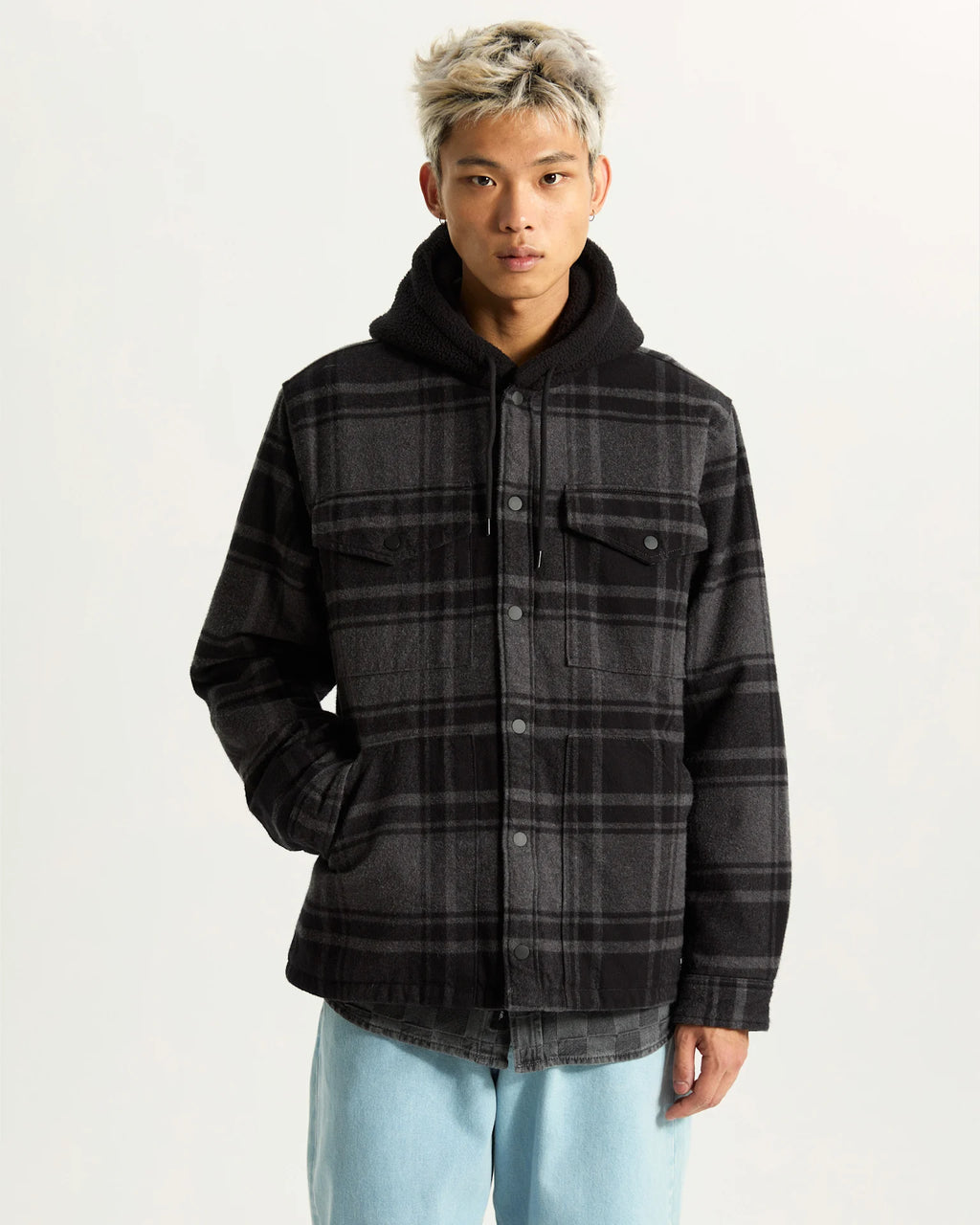 VANS Piedmont Hooded Plaid Shacket BLACK/ASPHALT HEATHER Ing VN000P7VQFY1 - 3
