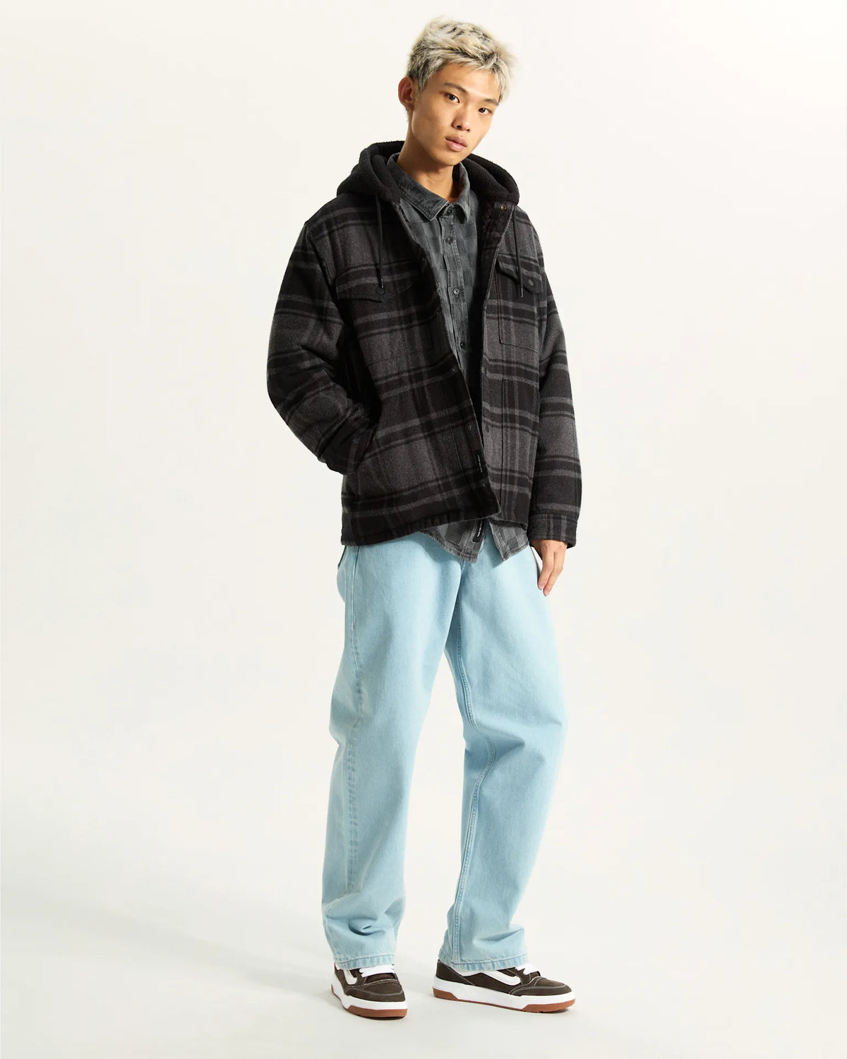 VANS Piedmont Hooded Plaid Shacket BLACK/ASPHALT HEATHER Ing VN000P7VQFY1 - 6