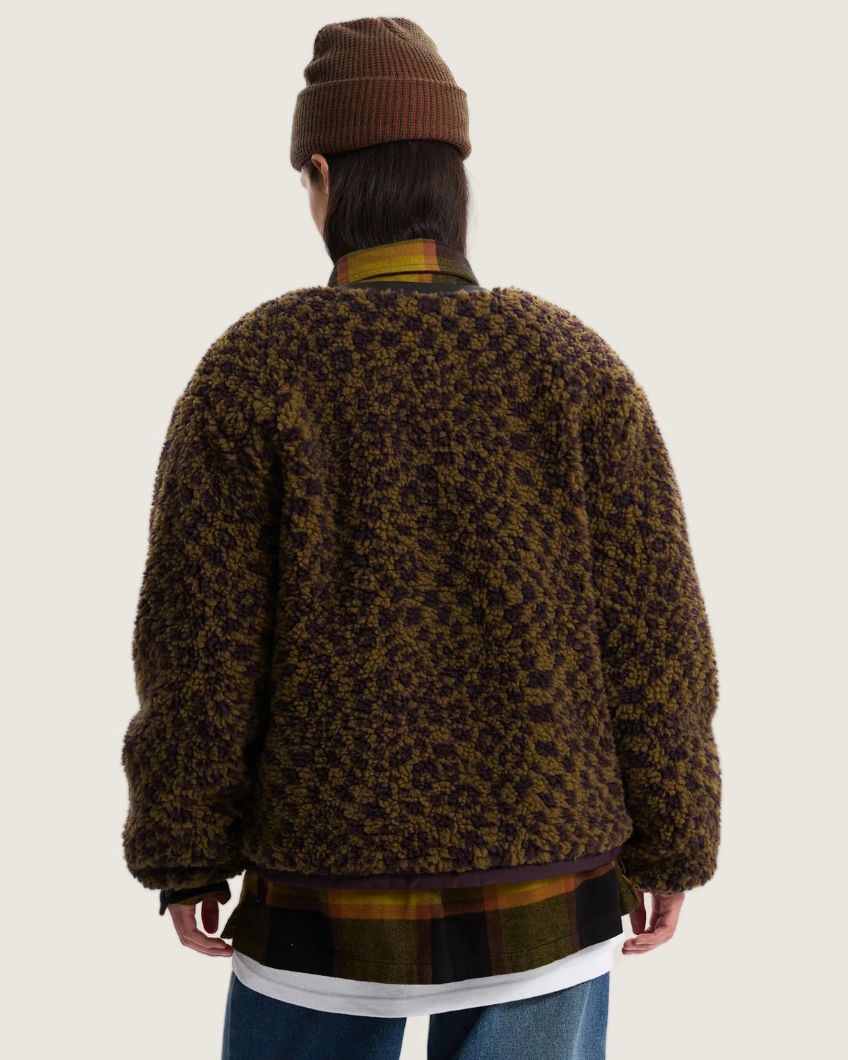 VANS Suffolk Cheetah Check Pile Coat Dark Port Kabát VN000Q53EMS1 - 4