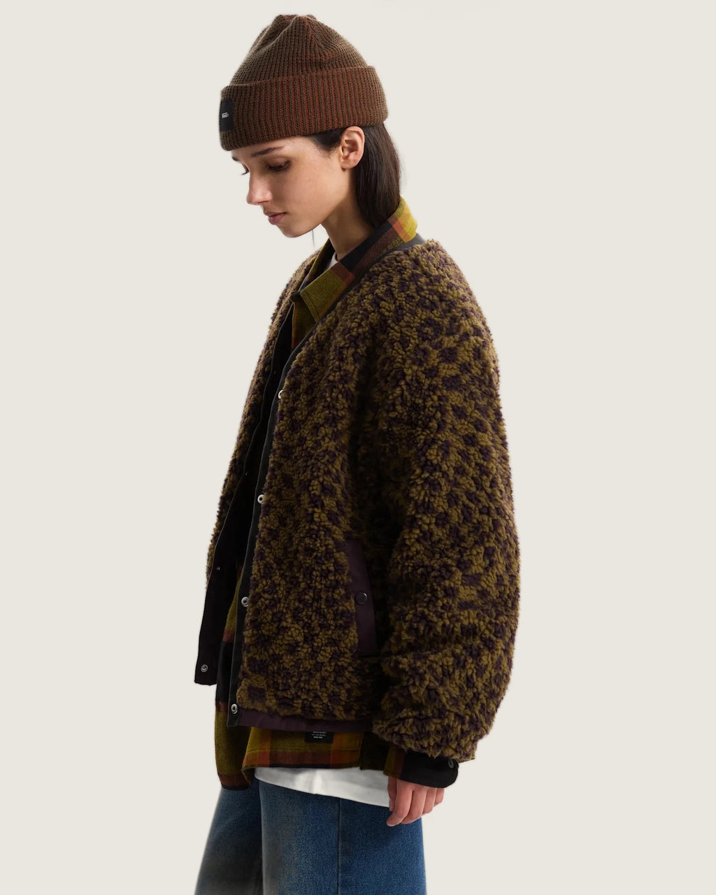 VANS Suffolk Cheetah Check Pile Coat Dark Port Kabát VN000Q53EMS1 - 5