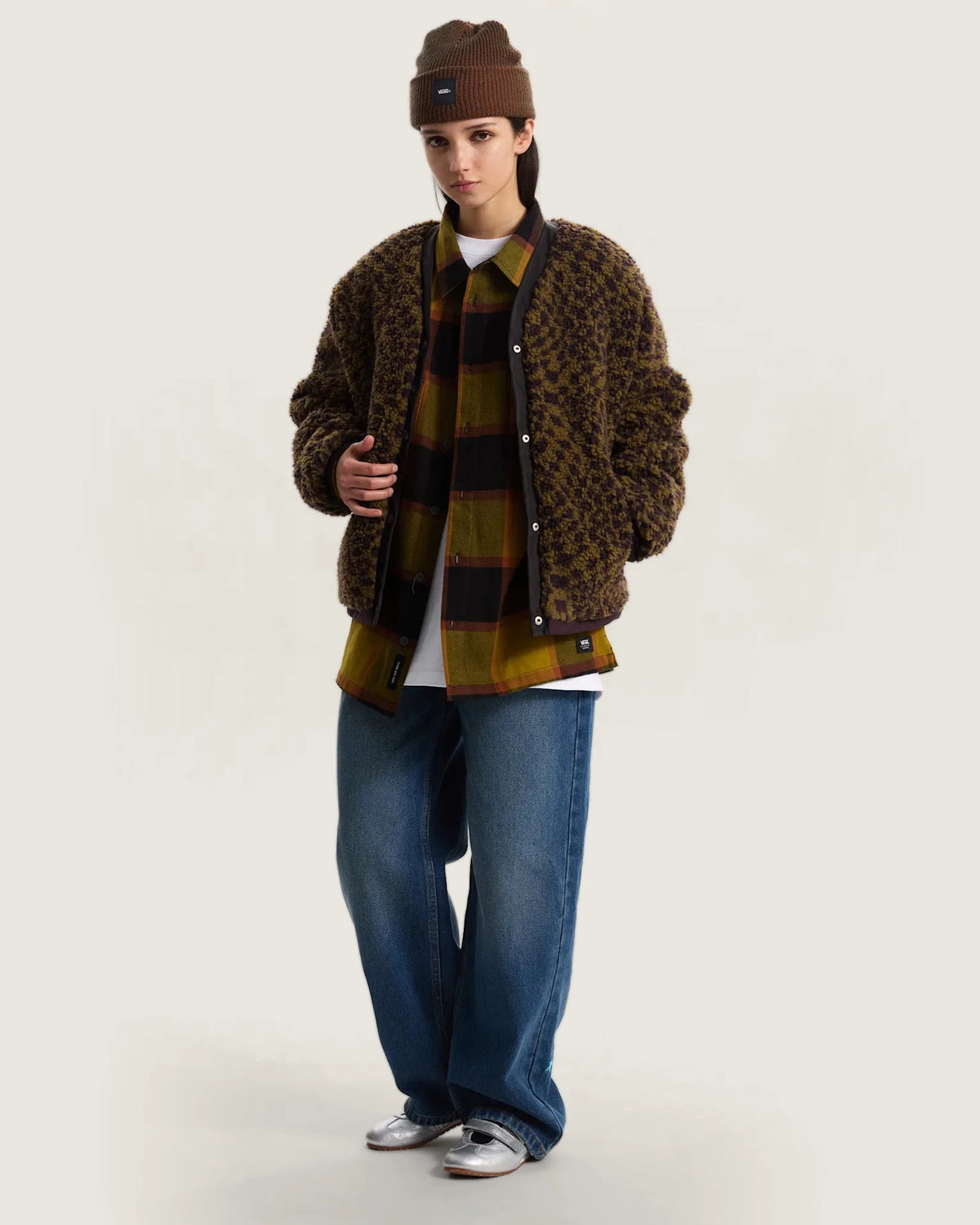 VANS Suffolk Cheetah Check Pile Coat Dark Port Kabát VN000Q53EMS1 - 6