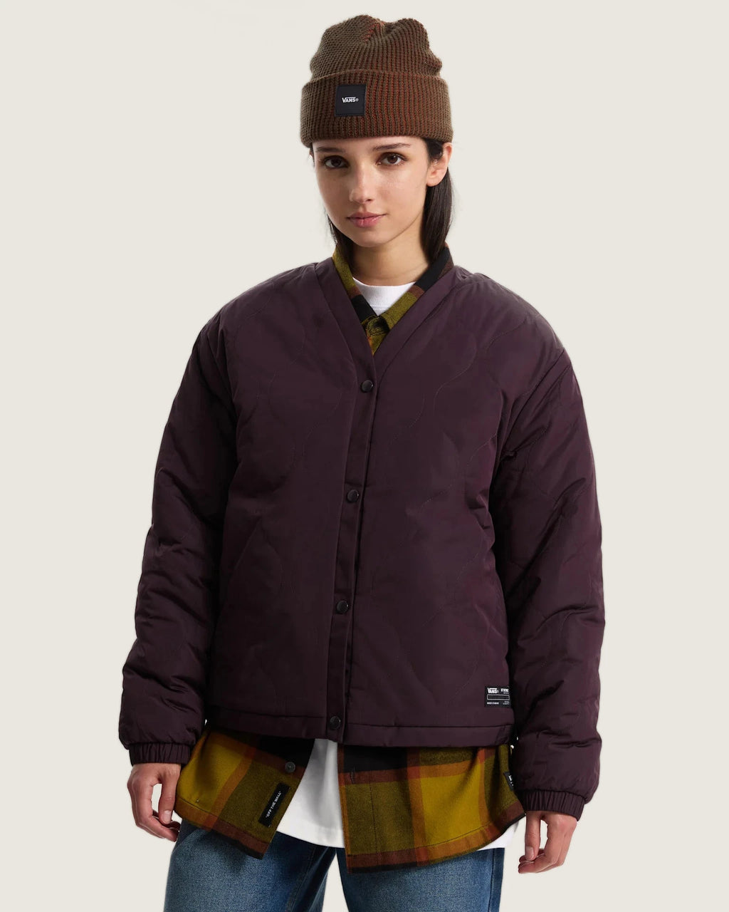VANS Suffolk Cheetah Check Pile Coat Dark Port Kabát VN000Q53EMS1 - 7