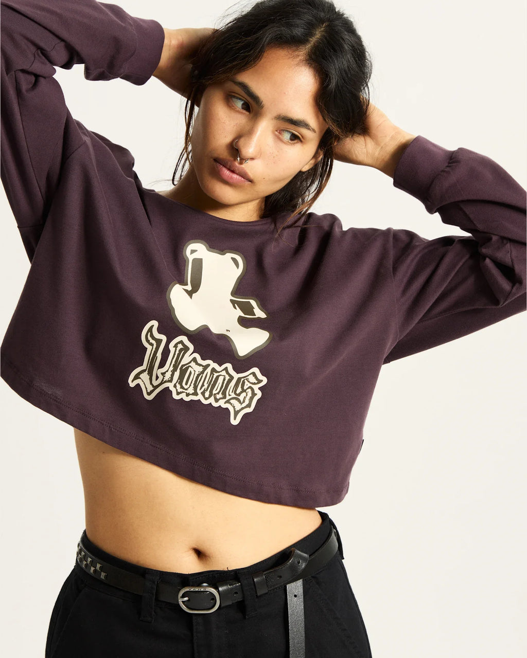 VANS LIL BEAR RELAX CROP LS TEE Dark Port kép 1