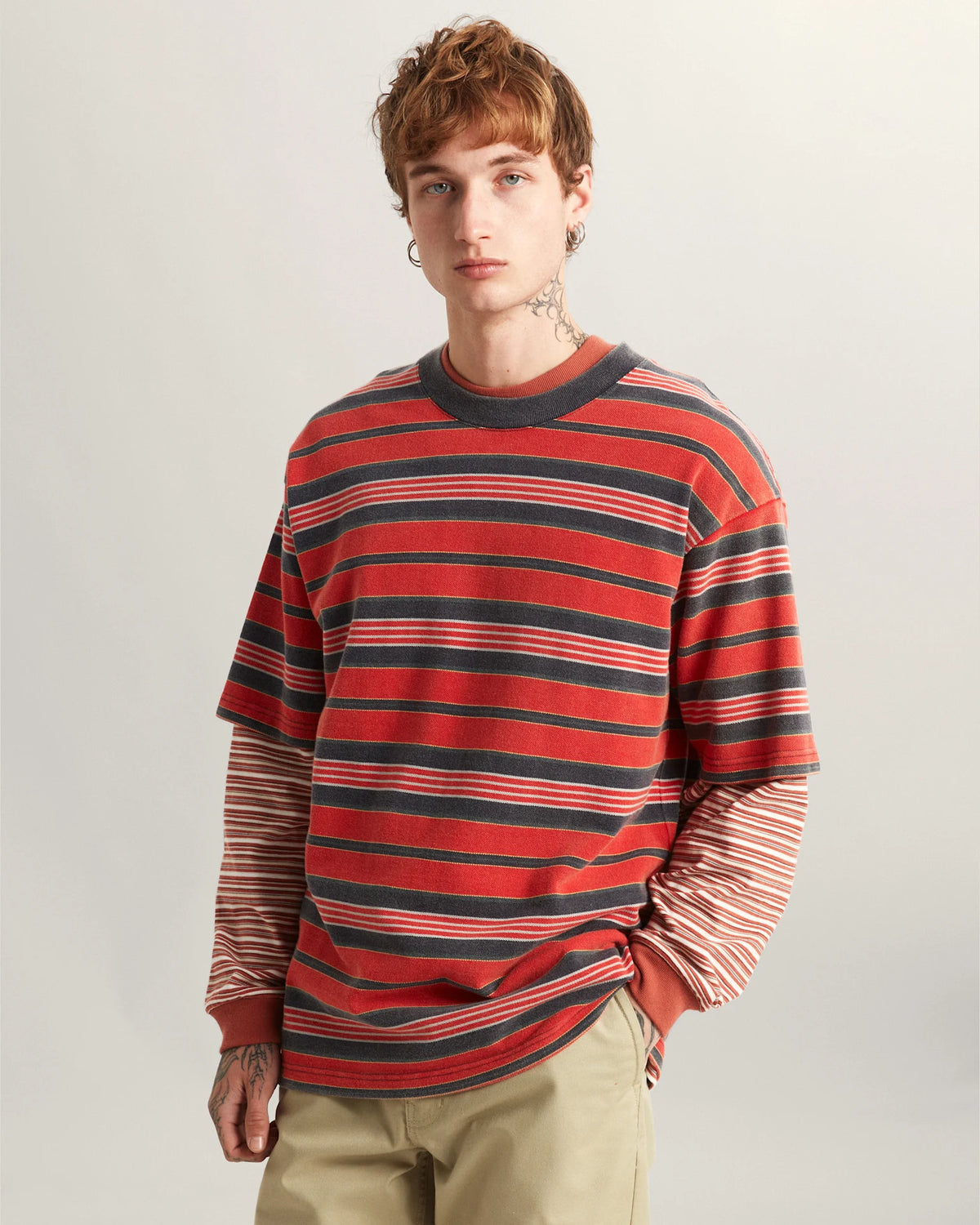 VANS Pique Stripe SS Knit RACING RED Póló VN000T6BIZQ1 - 4