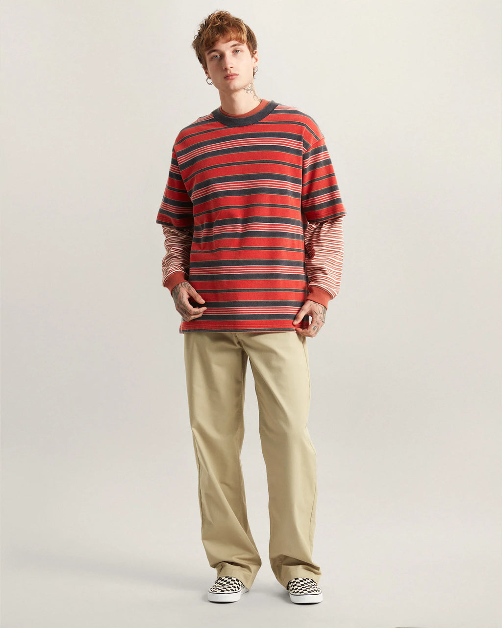 VANS Pique Stripe SS Knit RACING RED Póló VN000T6BIZQ1 - 7