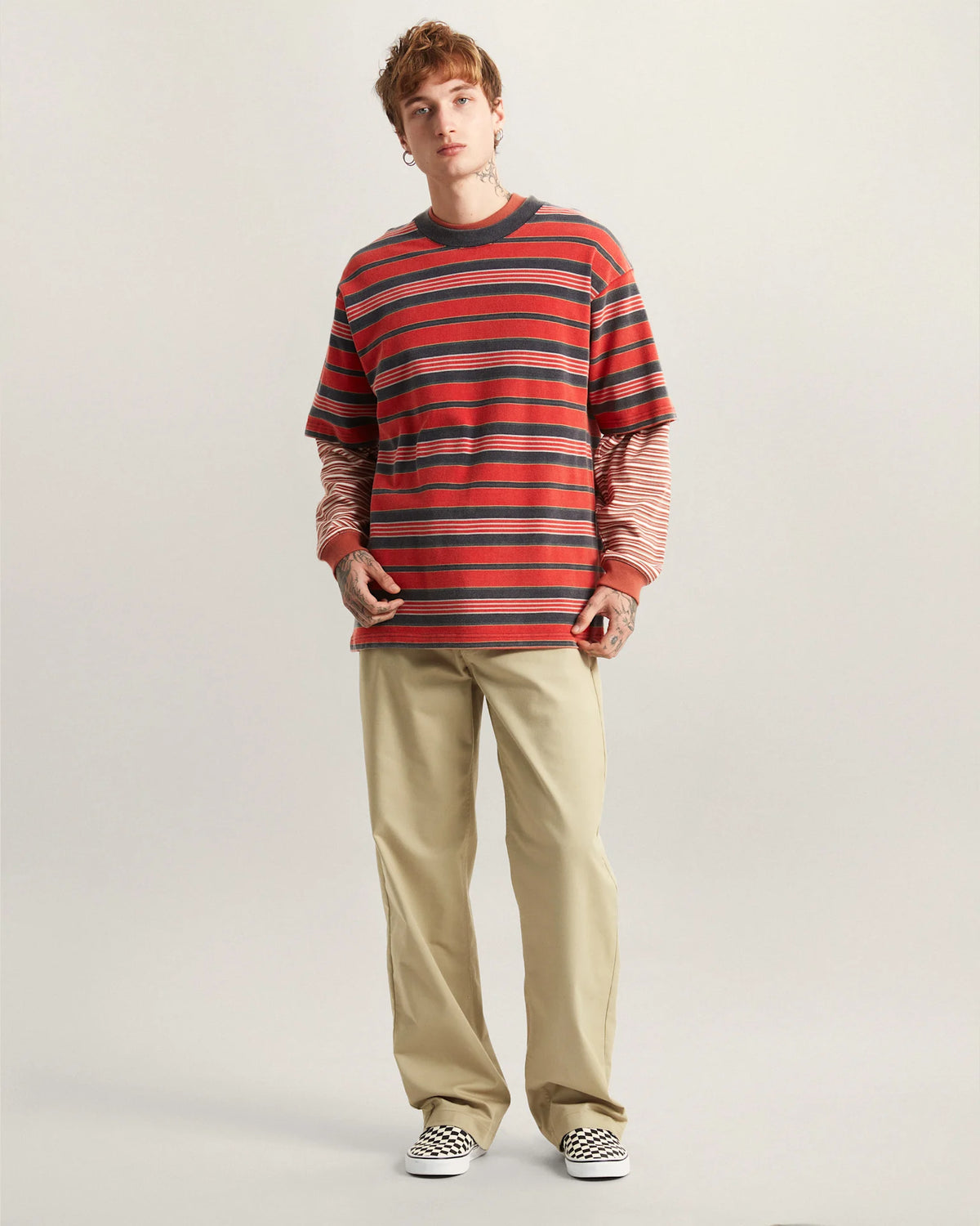 VANS Pique Stripe SS Knit RACING RED Póló VN000T6BIZQ1 - 7