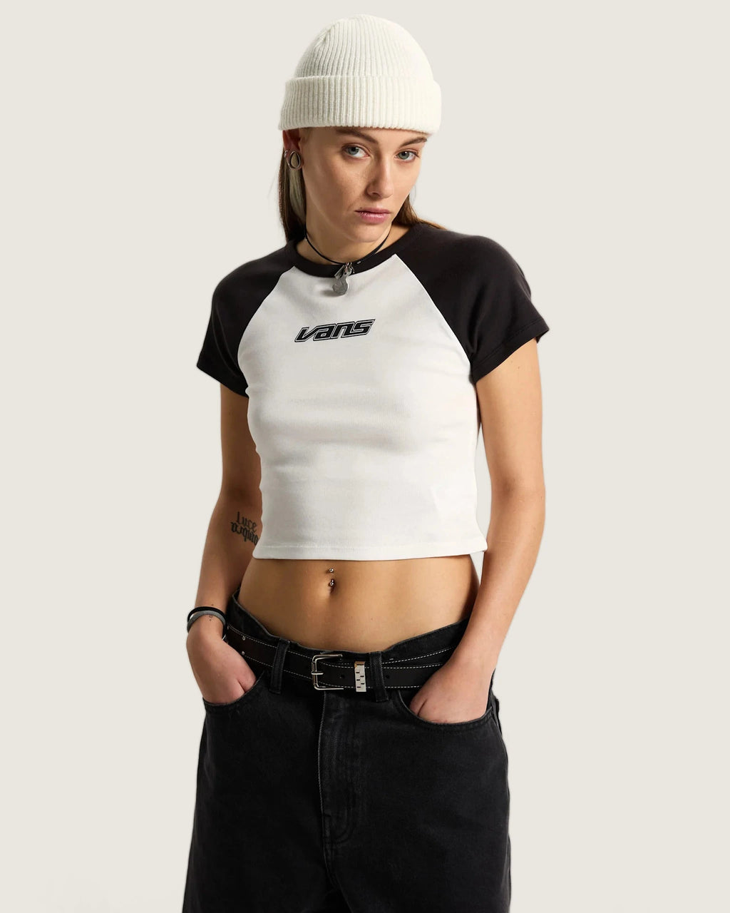 VANS Clare Baby Tee True White/Black Póló VN000TBSTWB1 - 3