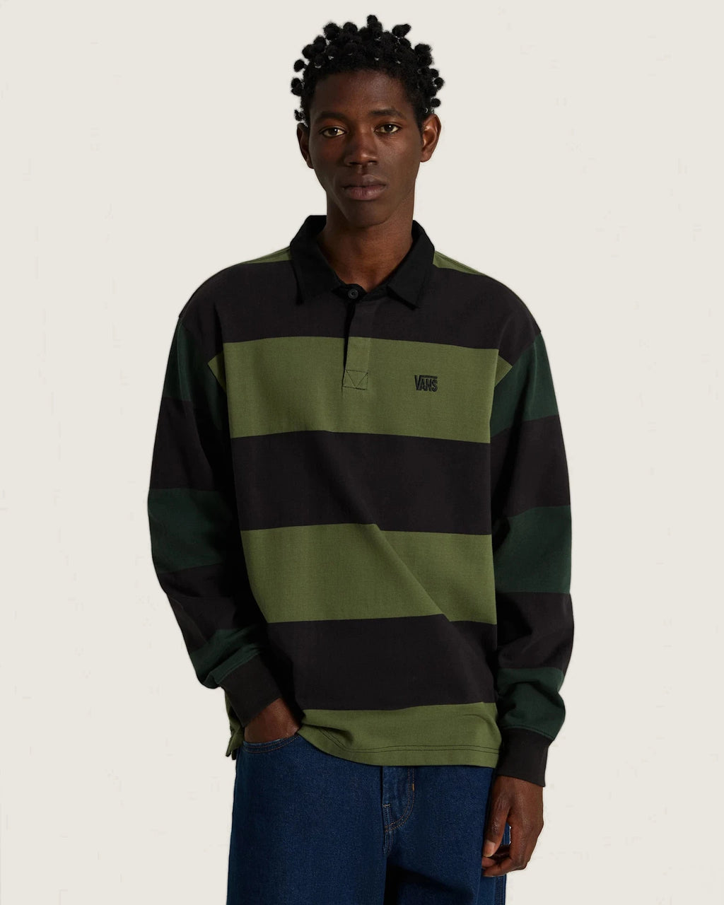 Vans 2-Tone Stripe Ward Rugby LS Black/Green Bal Textil VN00103DHU41 - 3