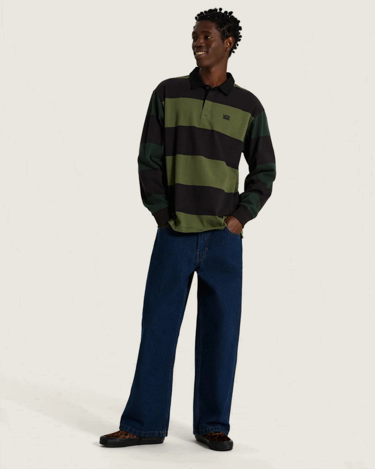 Vans 2-Tone Stripe Ward Rugby LS Black/Green Bal Textil VN00103DHU41 - 6
